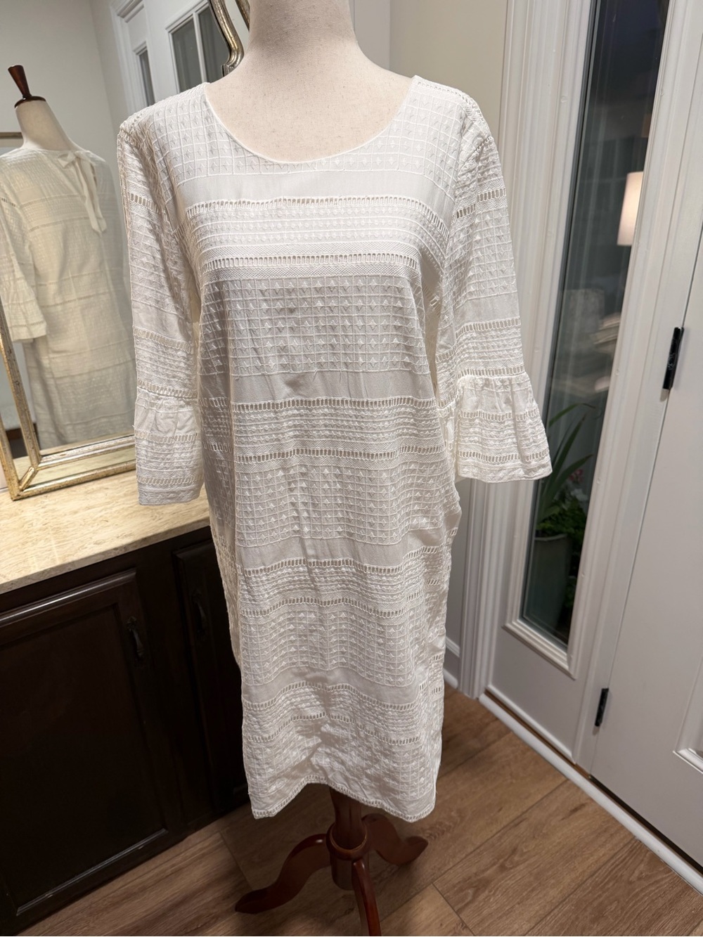 White Textured Eyelet Shift Dress